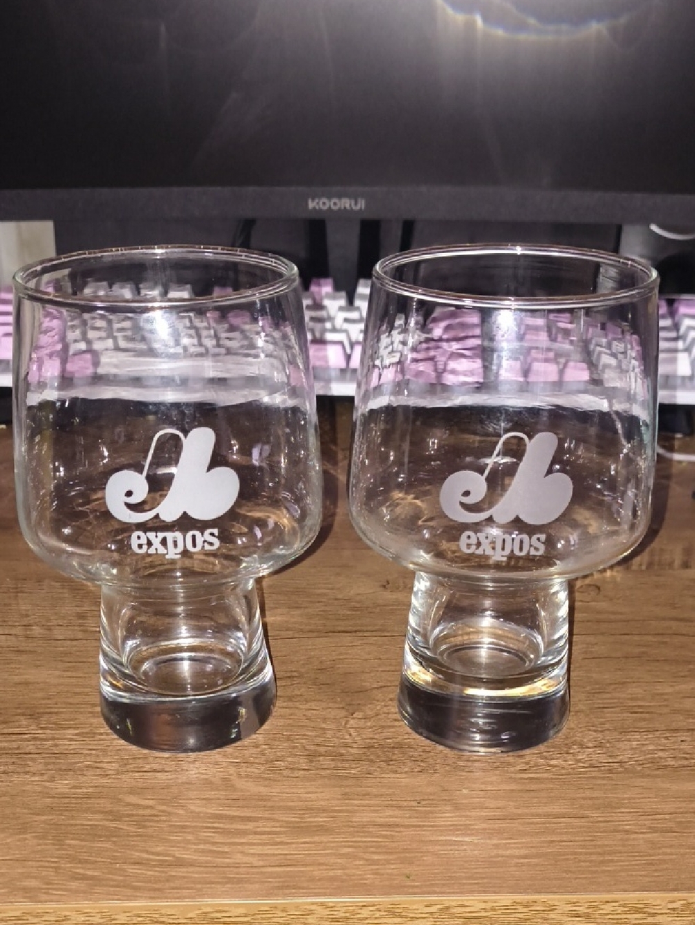 Vintage Montreal Expos Stemmed Goblet Glasses - Set of 2 - MLB 1980's Retro